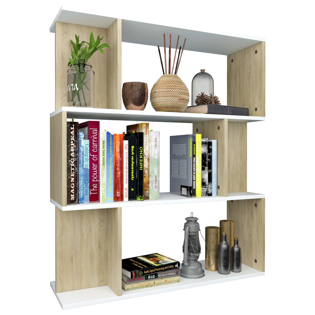Book Cabinet/Room Divider White and Sonoma Oak 80x24x96 cm Chipboard