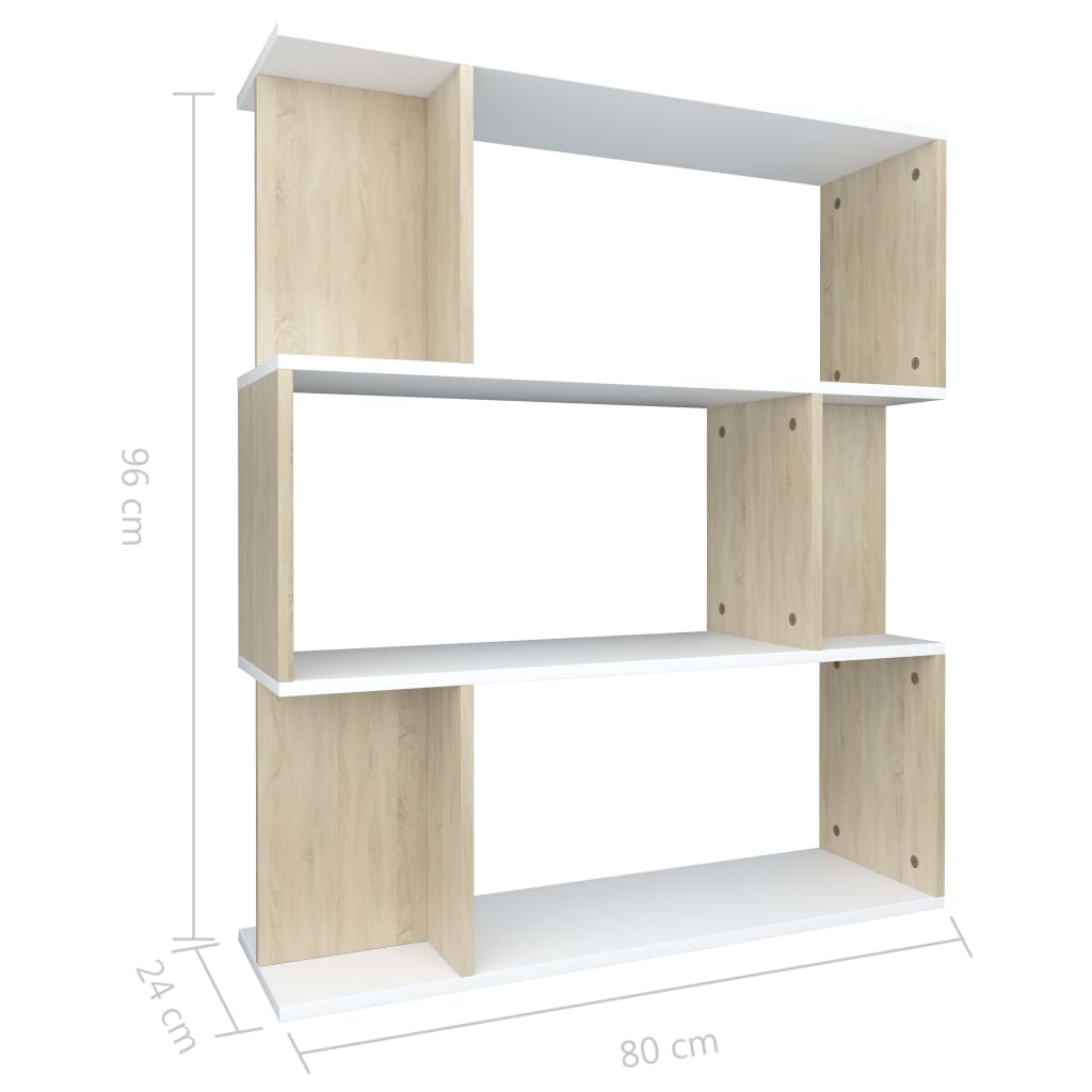Book Cabinet/Room Divider White and Sonoma Oak 80x24x96 cm Chipboard