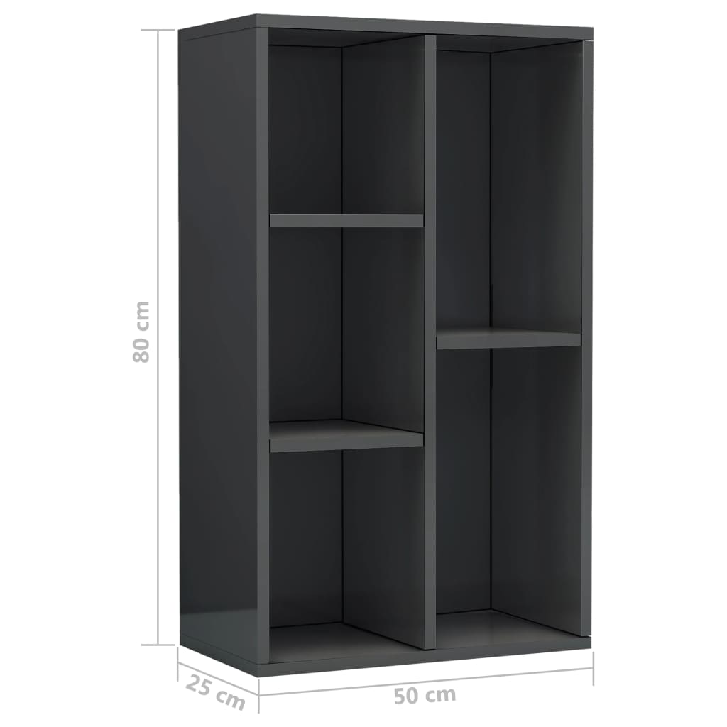 Book Cabinet/Sideboard High Gloss Grey 45x25x80 cm Chipboard
