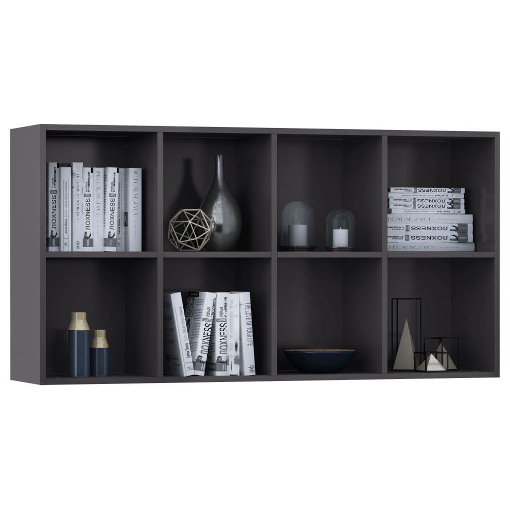 Book Cabinet/Sideboard High Gloss Grey 66x30x130 cm Chipboard