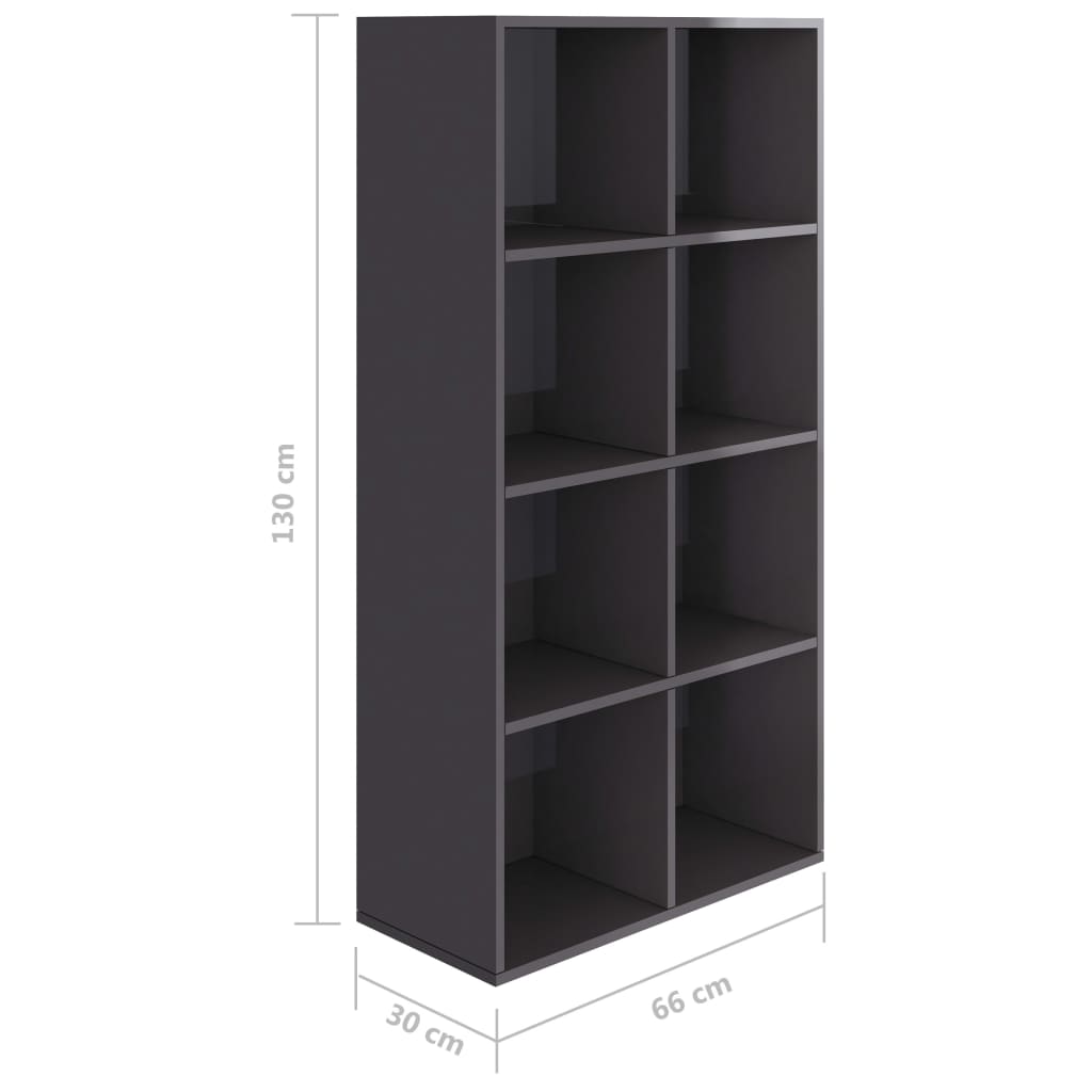 Book Cabinet/Sideboard High Gloss Grey 66x30x130 cm Chipboard