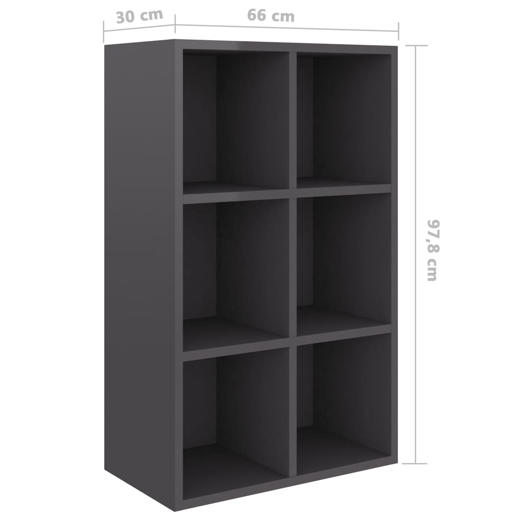Book Cabinet/Sideboard High Gloss Grey 66x30x97.8 cm Chipboard