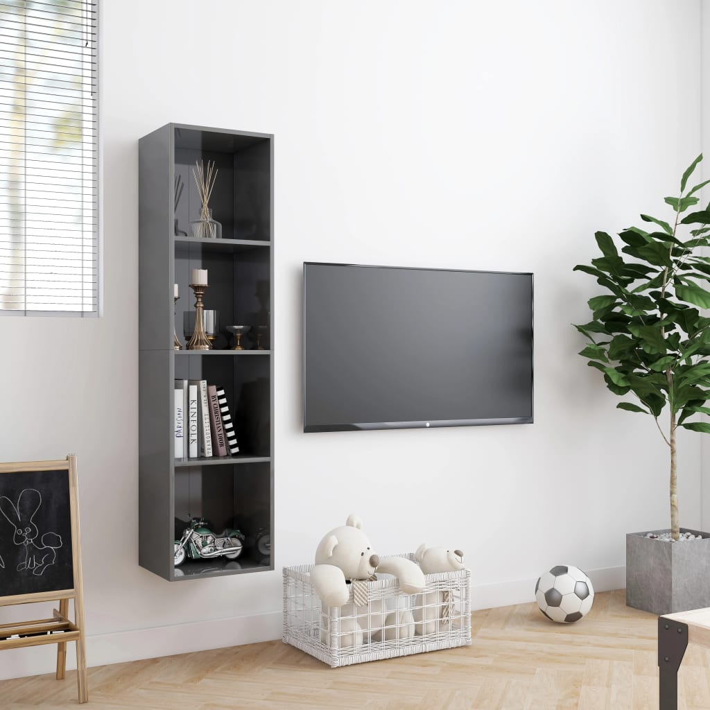 Book Cabinet/TV Cabinet High Gloss Grey 143x30x36 cm