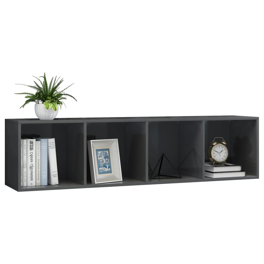 Book Cabinet/TV Cabinet High Gloss Grey 143x30x36 cm