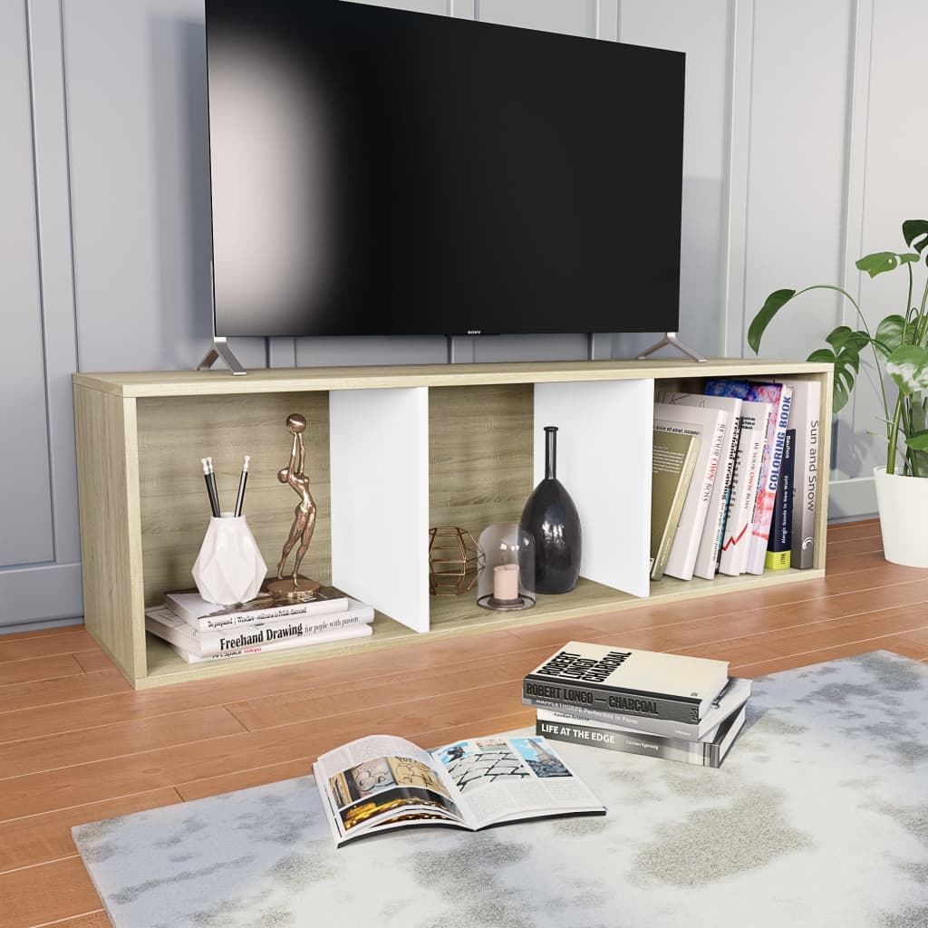Book Cabinet/TV Cabinet White and Sonoma Oak 36x30x114 cm Chipboard