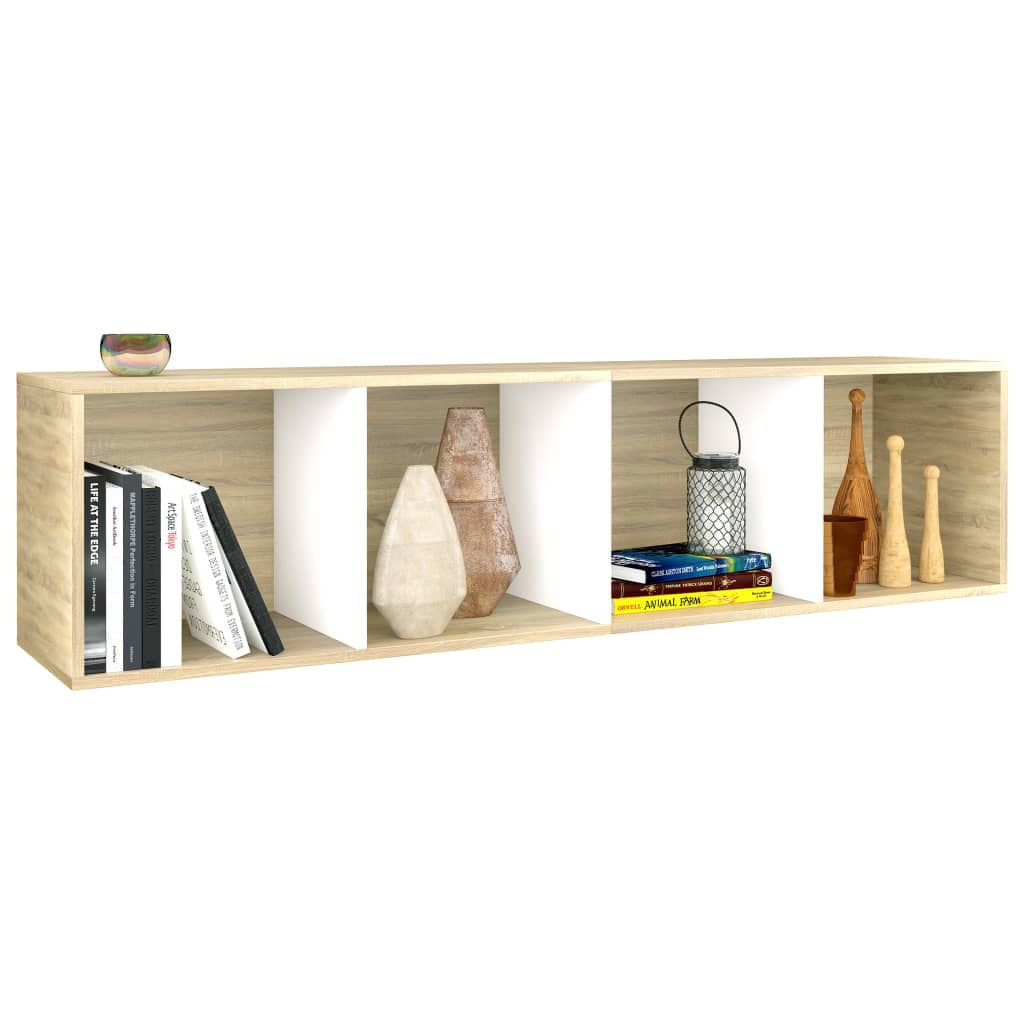 Book Cabinet/TV Cabinet White and Sonoma Oak 36x30x143 cm Chipboard