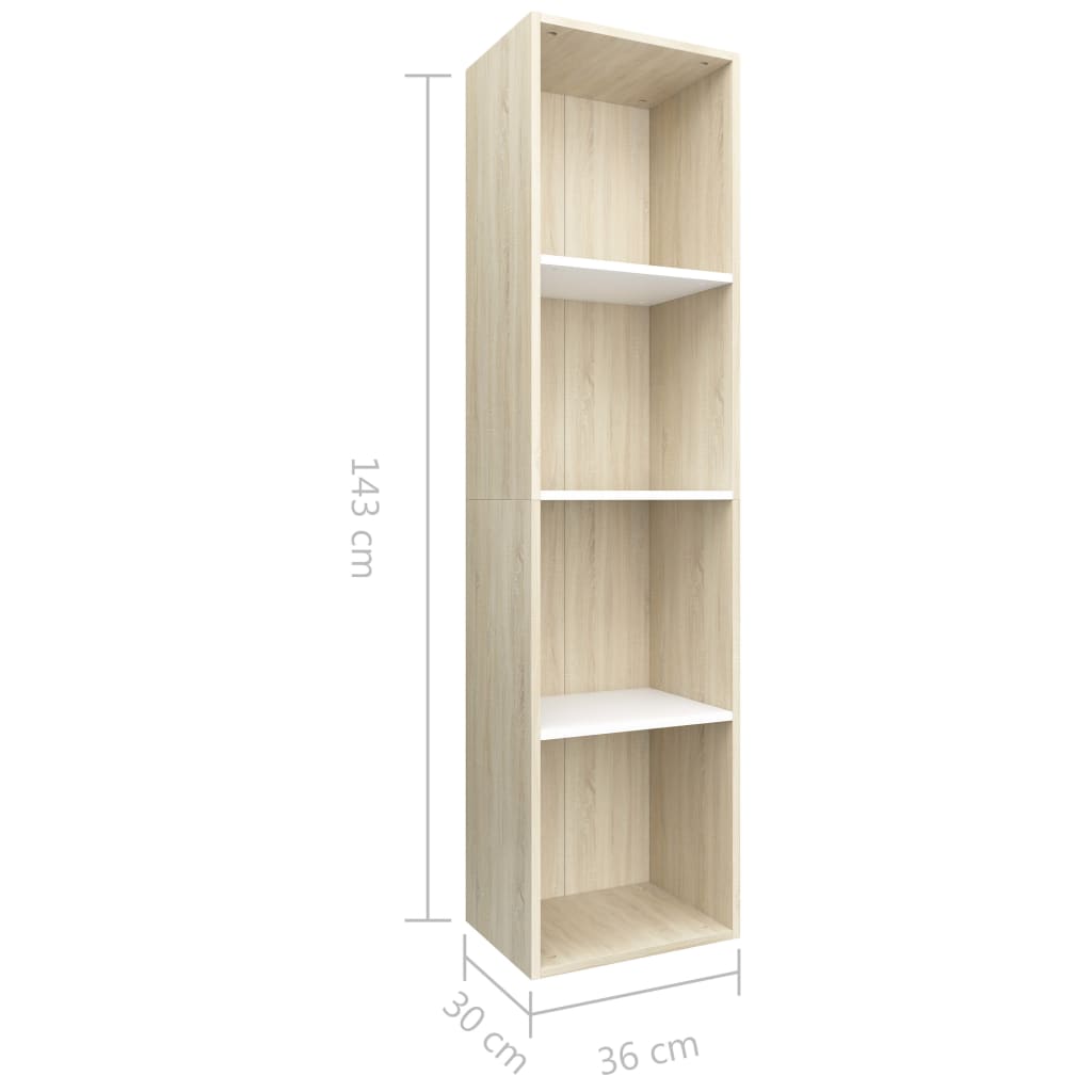 Book Cabinet/TV Cabinet White and Sonoma Oak 36x30x143 cm Chipboard