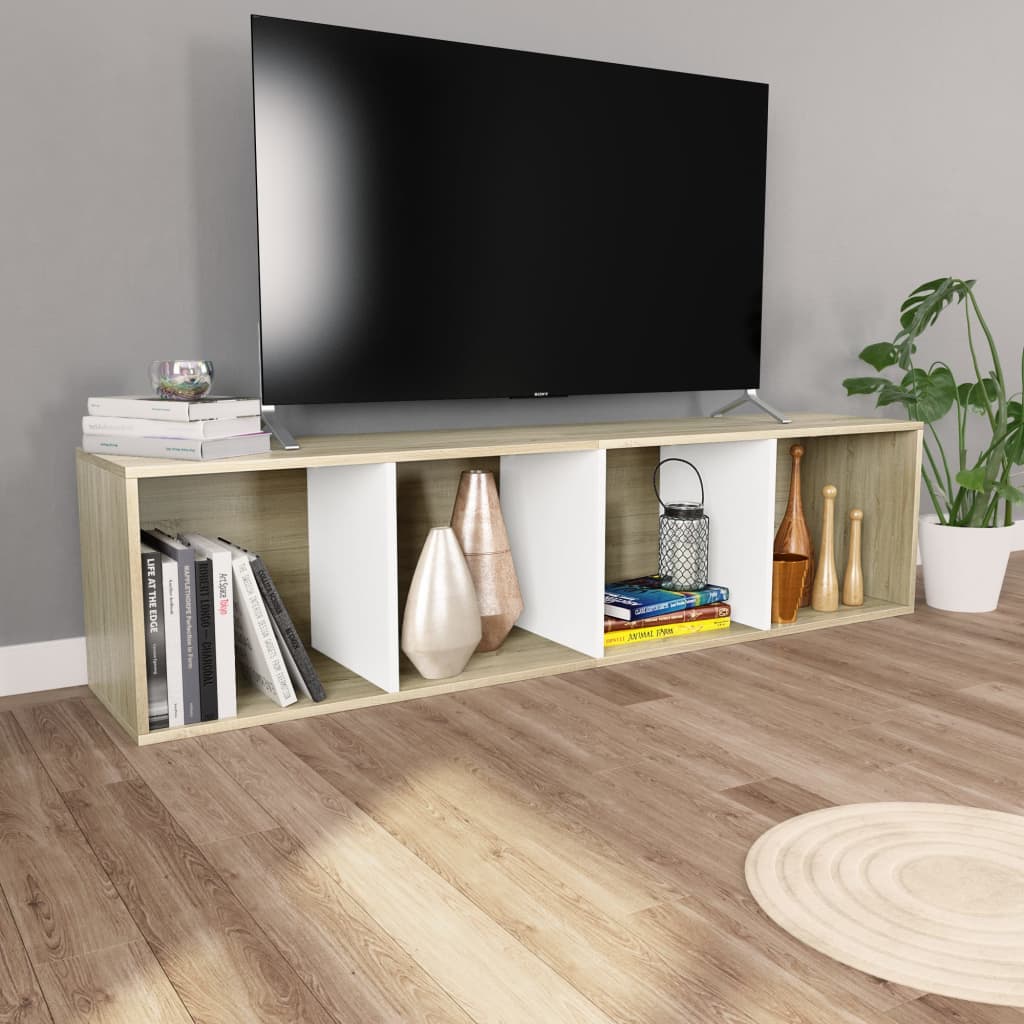 Book Cabinet/TV Cabinet White and Sonoma Oak 36x30x143 cm Chipboard