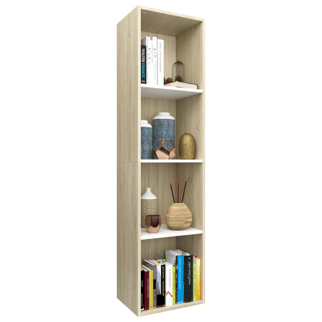 Book Cabinet/TV Cabinet White and Sonoma Oak 36x30x143 cm Chipboard