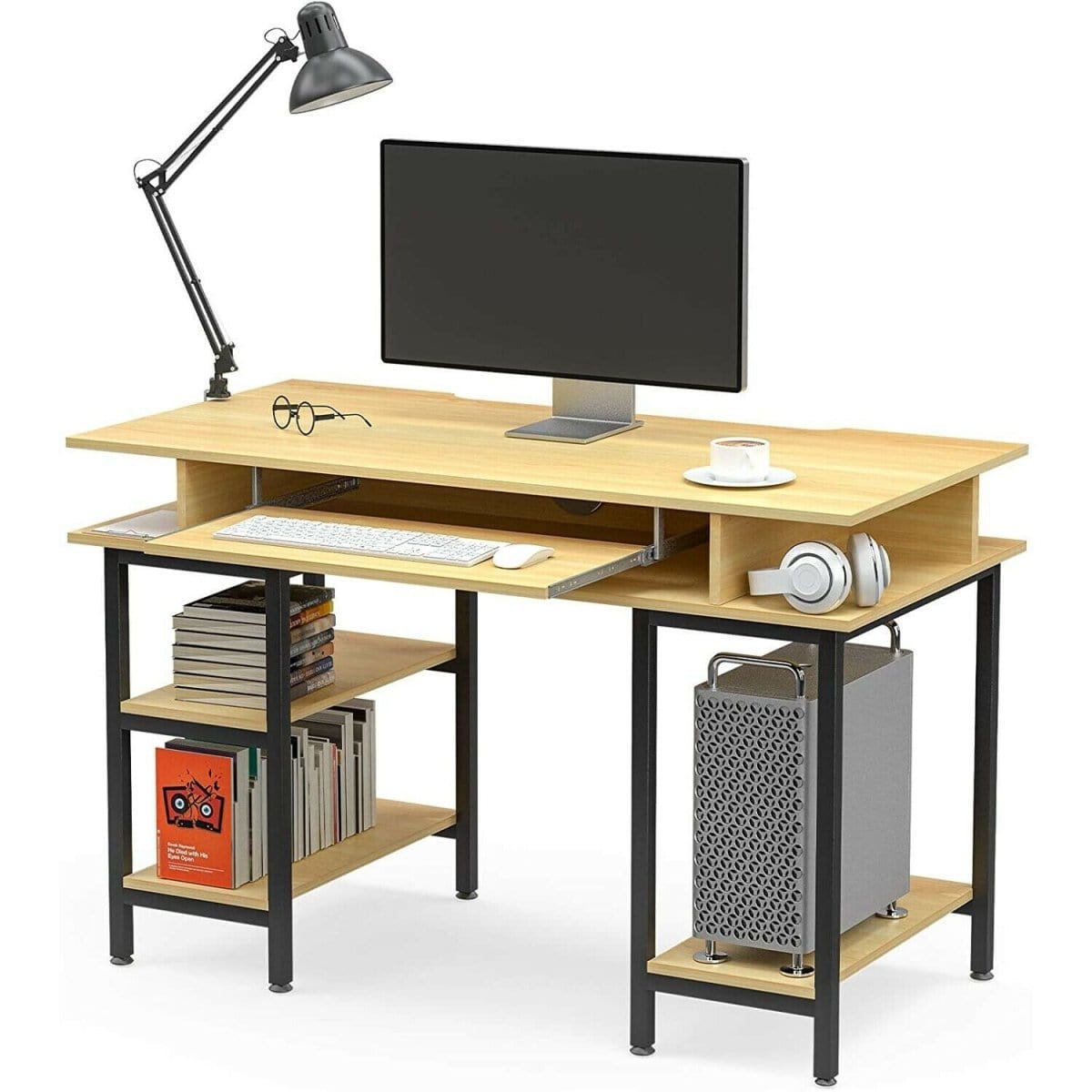 Book Storage Computer Table Desk Student Study Home Office Workstation With Bookshelf