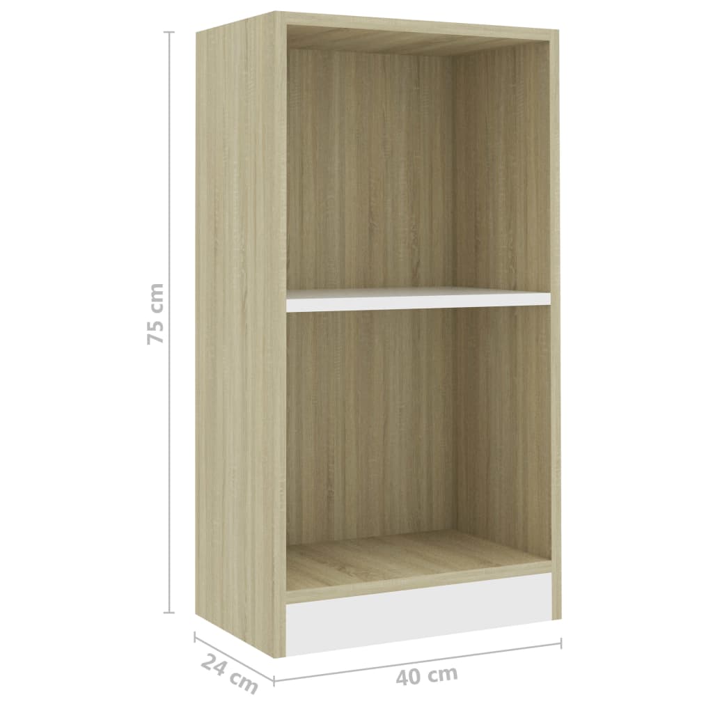 Bookshelf White and Sonoma Oak 40x24x75 cm Chipboard
