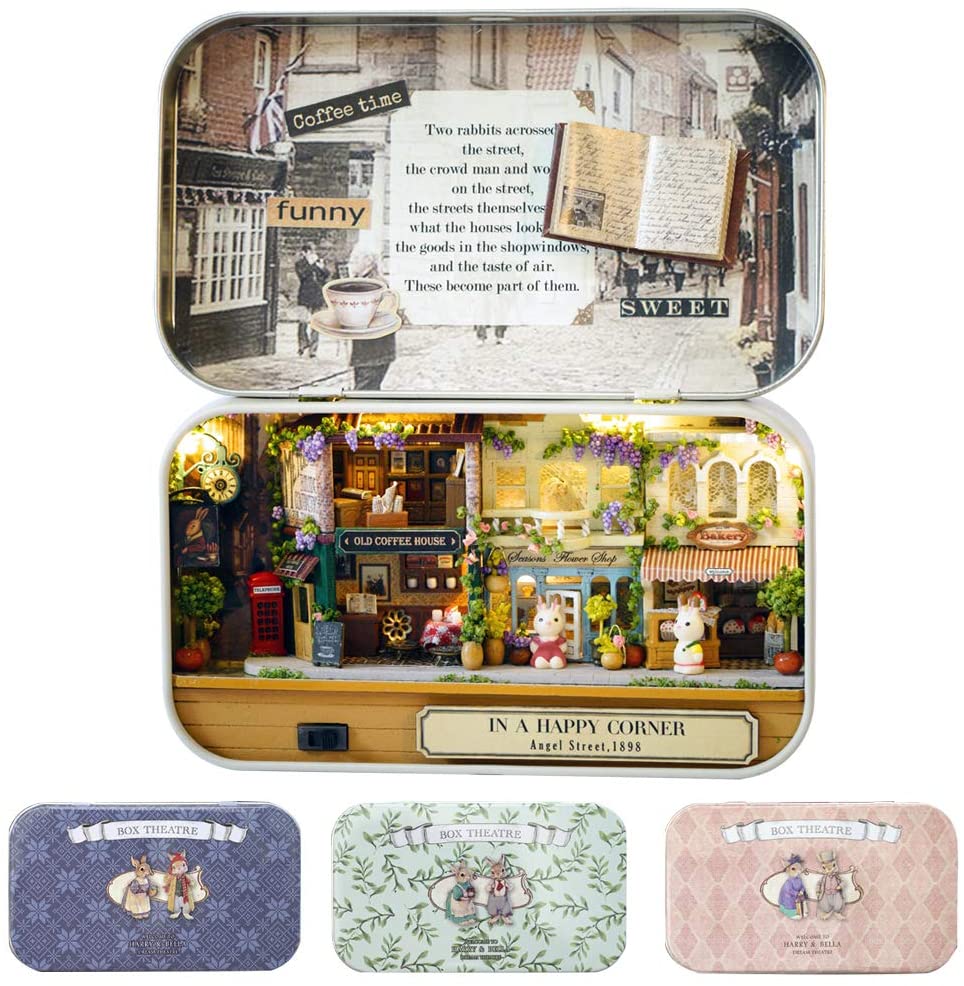 Box Theatre Doll House Furniture Miniature, 1:24 Dollhouse Kit For Kids (Happy Corner