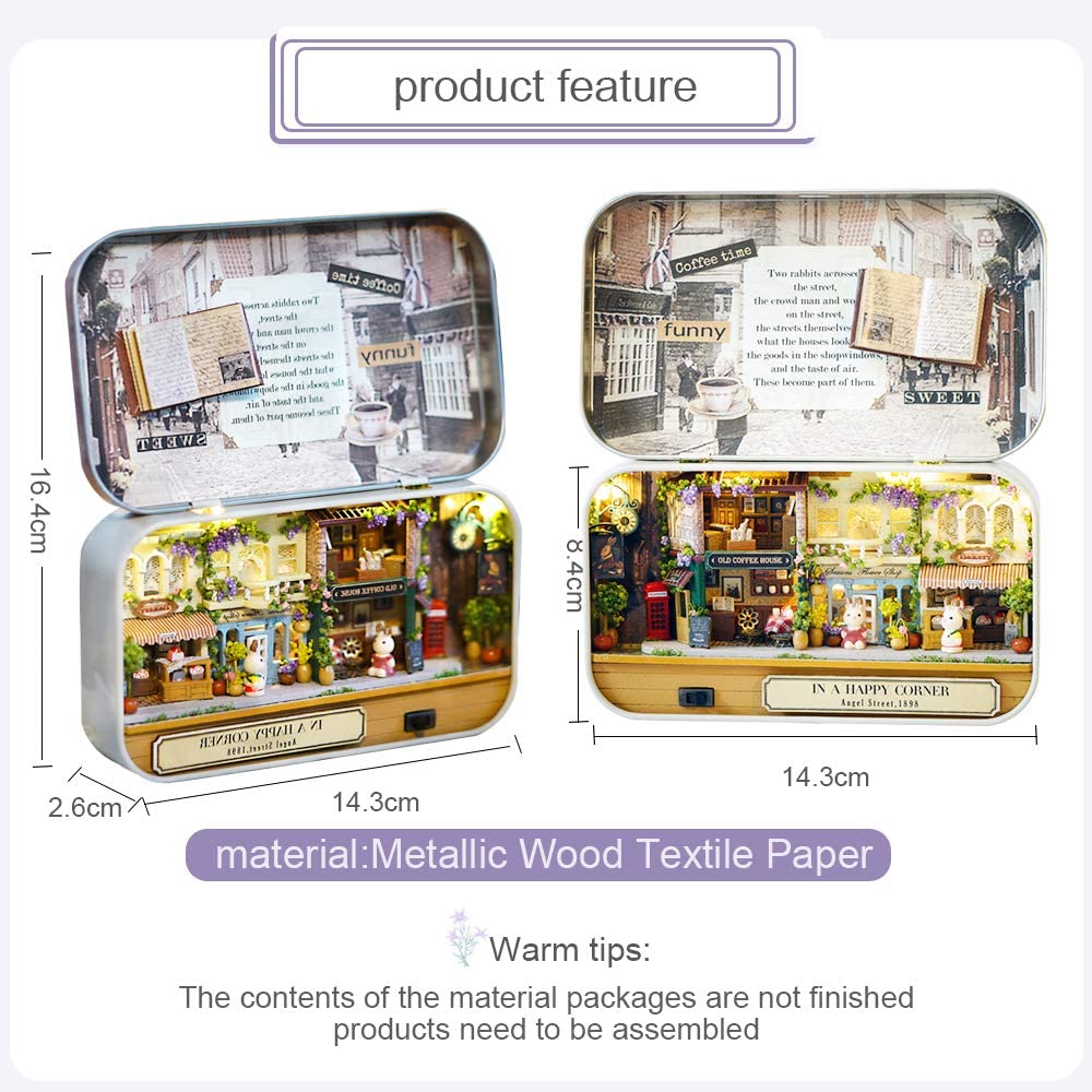 Box Theatre Doll House Furniture Miniature, 1:24 Dollhouse Kit For Kids (Happy Corner