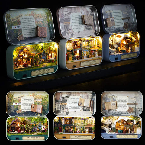 Box Theatre Doll House Furniture Miniature, 1:24 Dollhouse Kit For Kids (Happy Corner