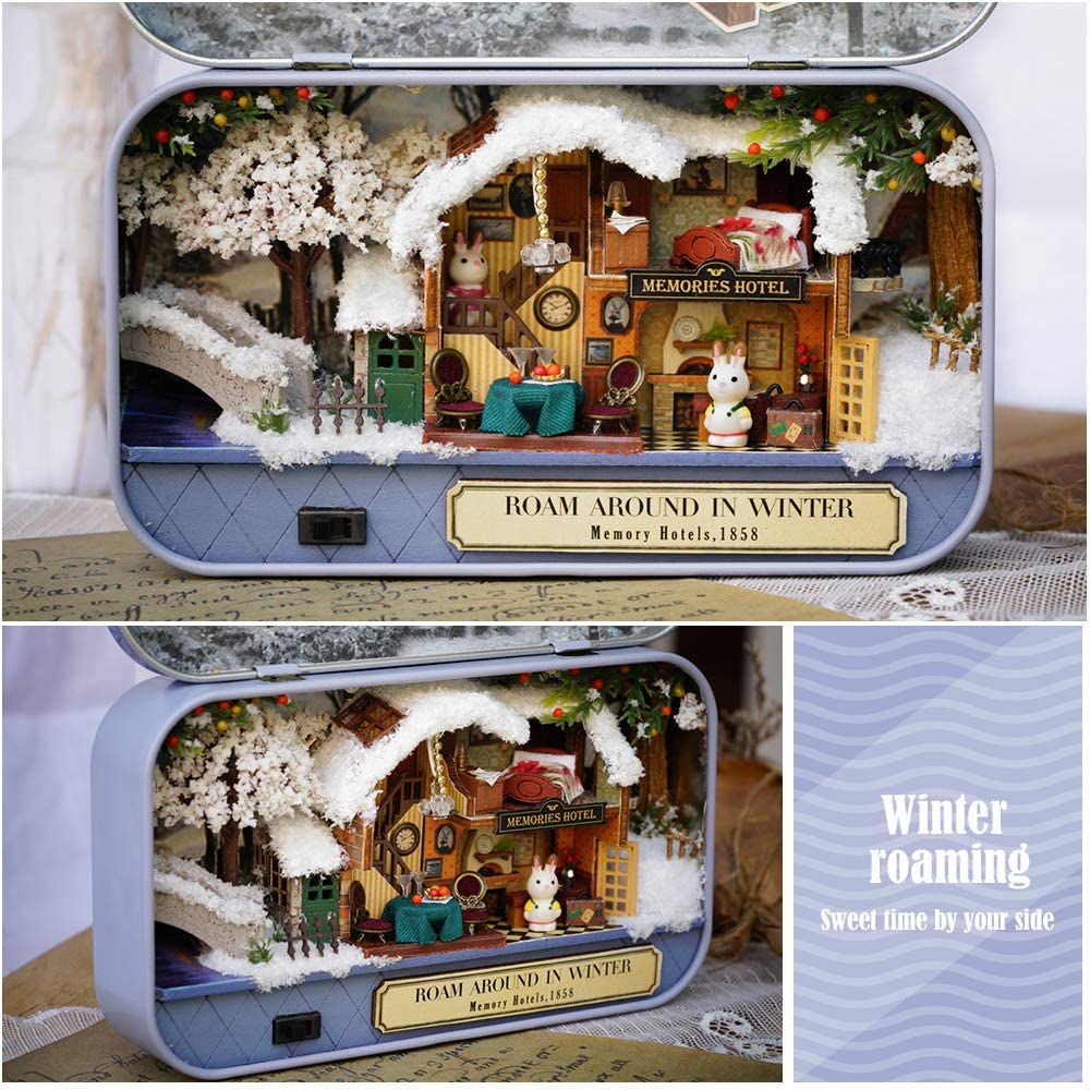 Box Theatre Doll House Furniture Miniature, 1:24 Dollhouse Kit For Kids (In Winter