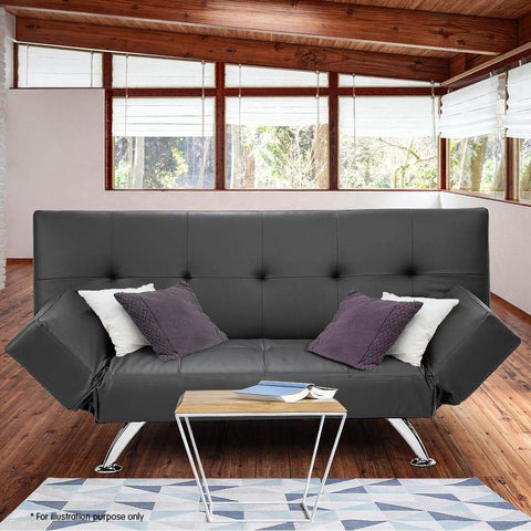 Brooklyn 3 Seater Faux Leather Sofa Bed Lounge - Grey