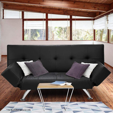 Brooklyn 3 Seater Faux Leather Sofa Bed Lounge - Black