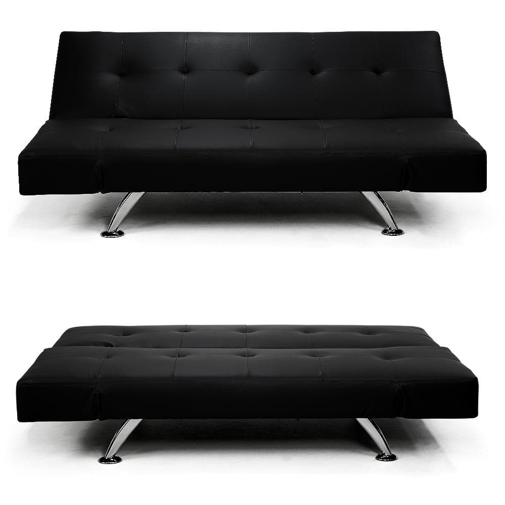 Brooklyn 3 Seater Faux Leather Sofa Bed Lounge - Black