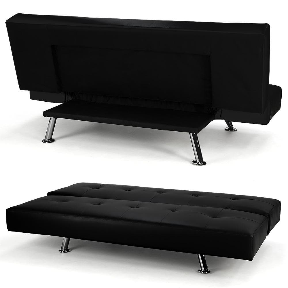 Brooklyn 3 Seater Faux Leather Sofa Bed Lounge - Black