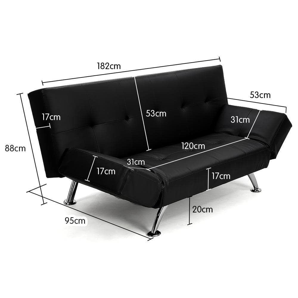 Brooklyn 3 Seater Faux Leather Sofa Bed Lounge - Black