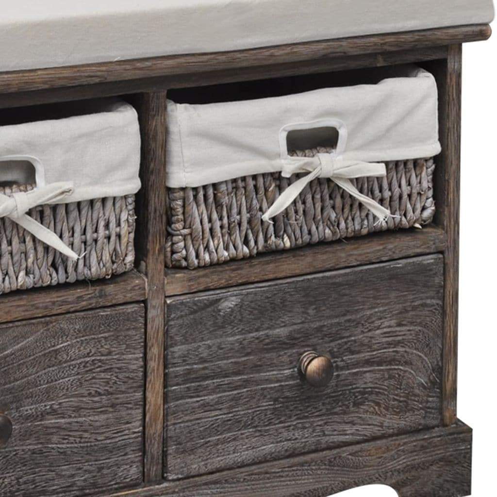 vidaxl40- Brown Wooden Storage Bench 2 Weaving Baskets 2 Drawers