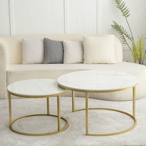 Caitlin Modern Nesting Coffee Table Set Matte Golden Frame/Steel Legs/Ceramic