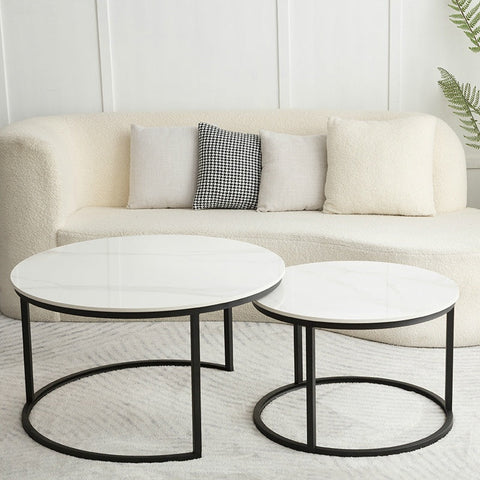 Caitliny Nesting Coffee Table Set Matte Black Frame/Glossy Ceramic Top/Steel Legs