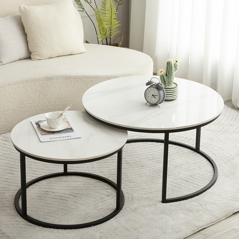 Caitliny Nesting Coffee Table Set Matte Black Frame/Glossy Ceramic Top/Steel Legs