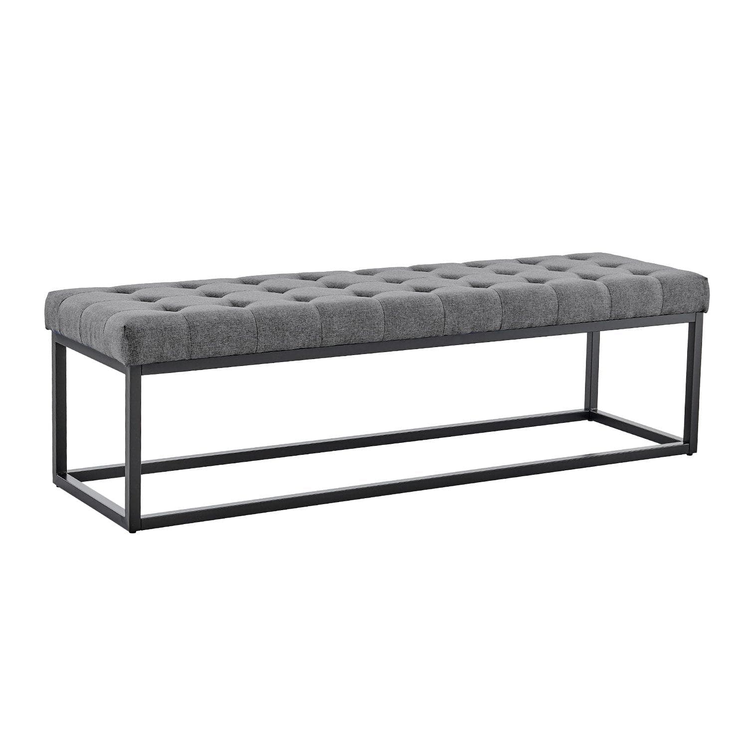 Cameron Button-Tufted Upholstered Bench with Metal Legs -Dark Grey