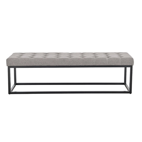 Cameron Button-Tufted Upholstered Bench with Metal Legs -Light Grey