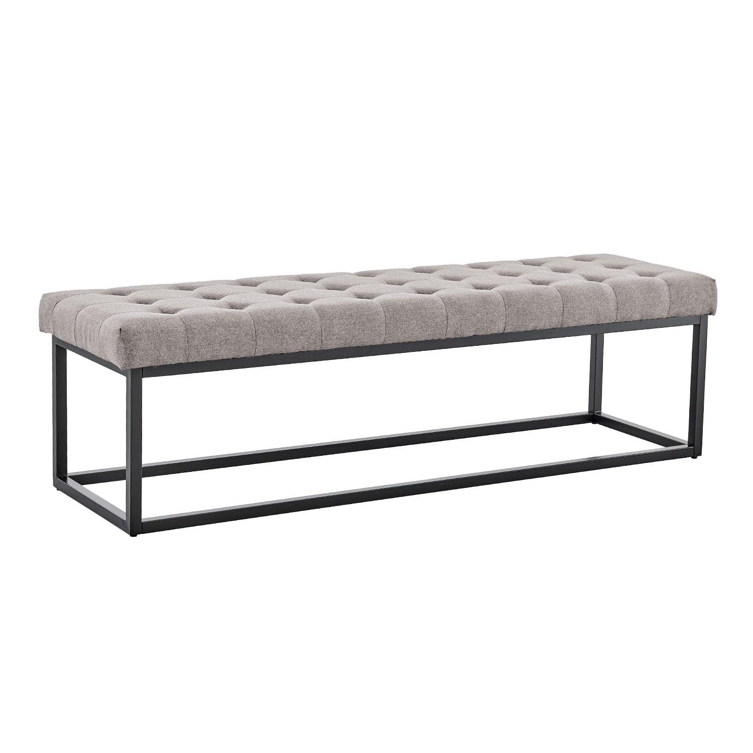 Cameron Button-Tufted Upholstered Bench with Metal Legs -Light Grey