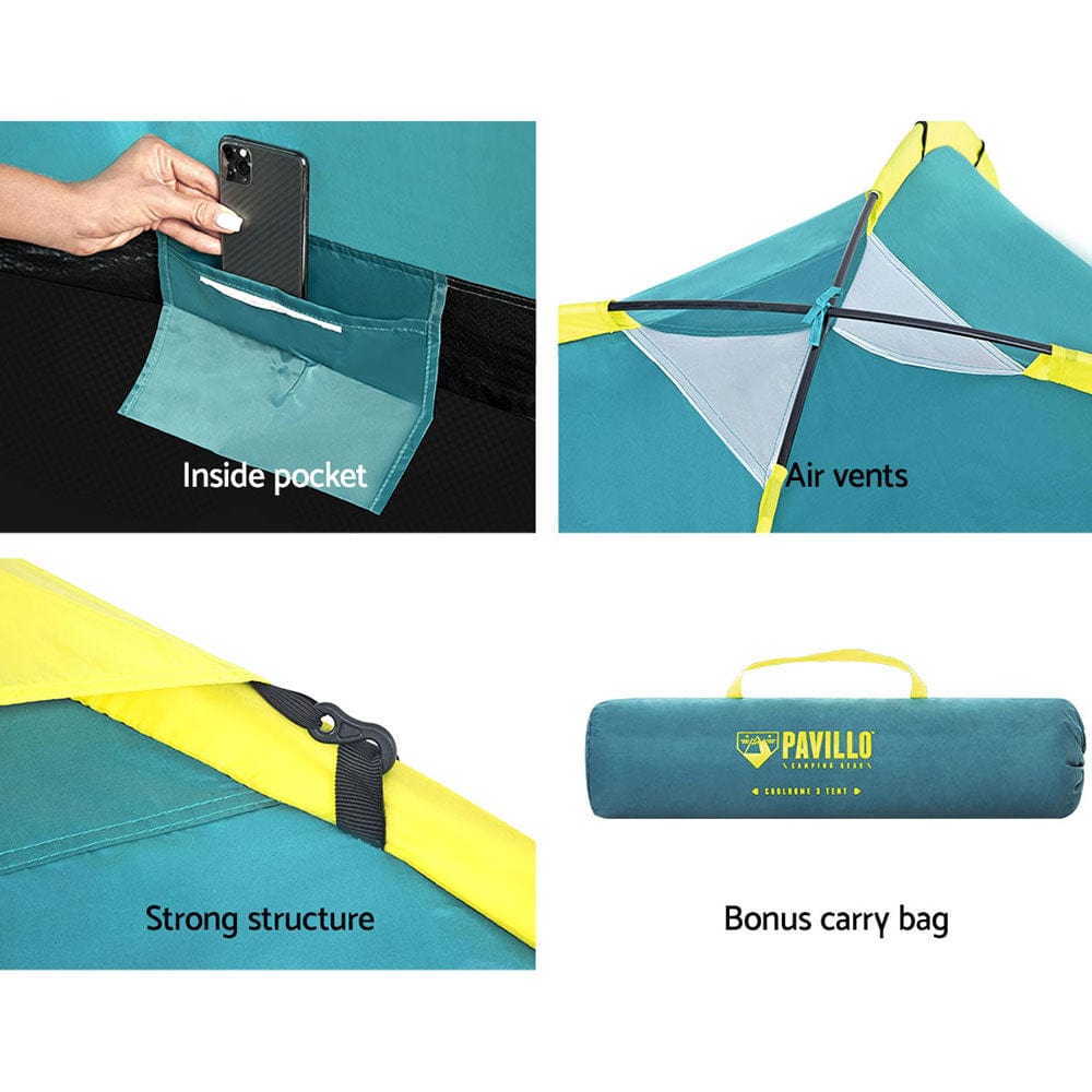 Camping Tent Pop Up Canvas Hiking Beach Sun Shade Camp 3 Person Dome