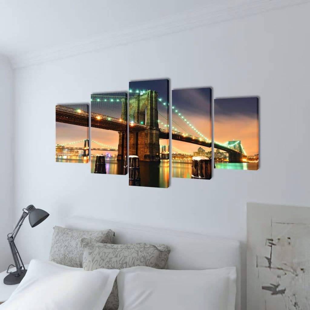 vidaxl25- Canvas Wall Print Set Brooklyn Bridge 100 x 50 cm
