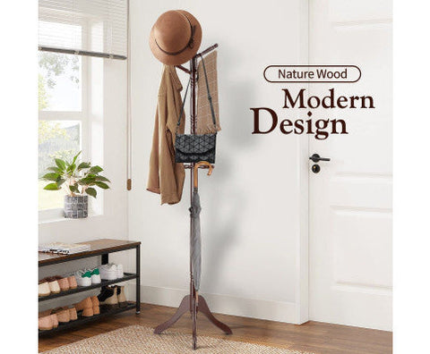 CARLA HOME Brown Coat Rack with Stand Wooden Hat and 12 Hooks Hanger