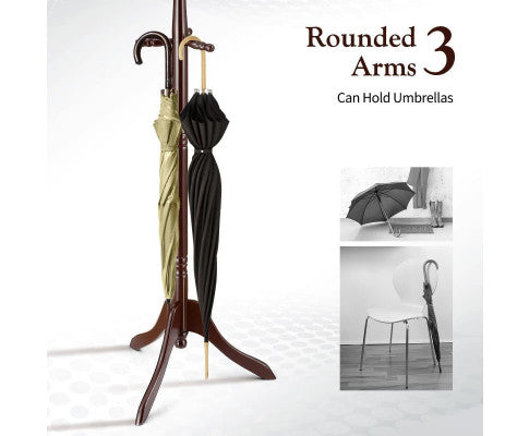 CARLA HOME Brown Coat Rack with Stand Wooden Hat and 12 Hooks Hanger