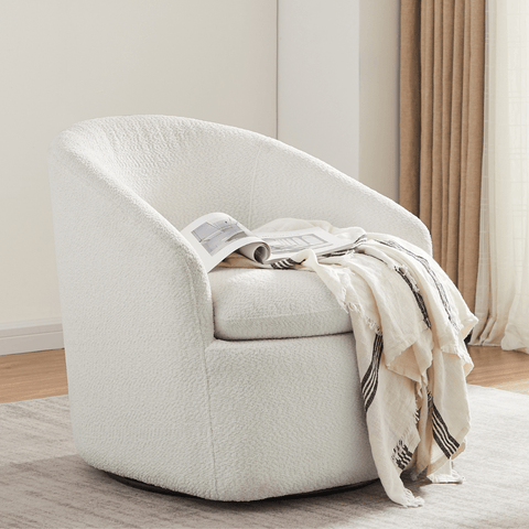 Carrie White Boucle Swivel Chair