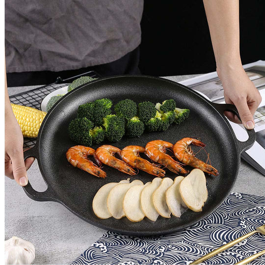 Griddles & Grill Pans Cast Iron 30cm Frying Pan Skillet Coating Steak Sizzle Platter