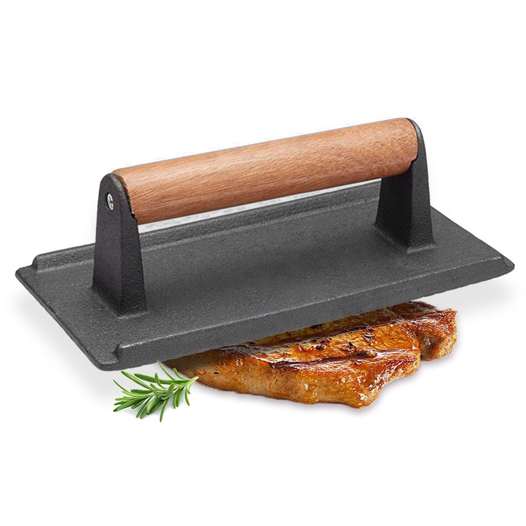 Sandwich Presses & Grills Cast Iron Bacon Meat Steak Press Grill BBQ with Wood Handle Weight Plate