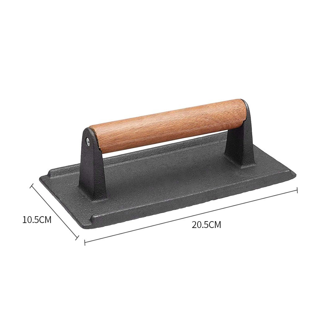 Sandwich Presses & Grills Cast Iron Bacon Meat Steak Press Grill BBQ with Wood Handle Weight Plate