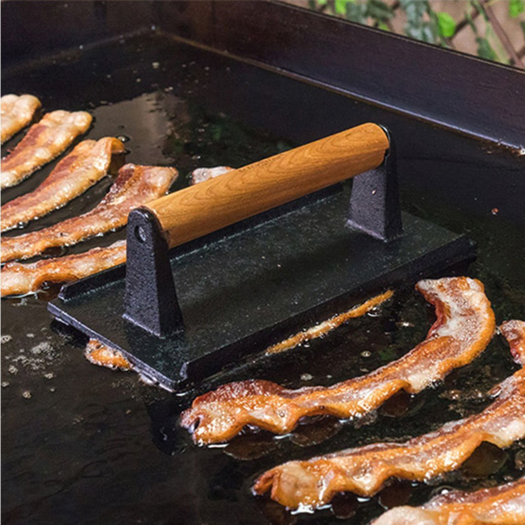 Sandwich Presses & Grills Cast Iron Bacon Meat Steak Press Grill BBQ with Wood Handle Weight Plate