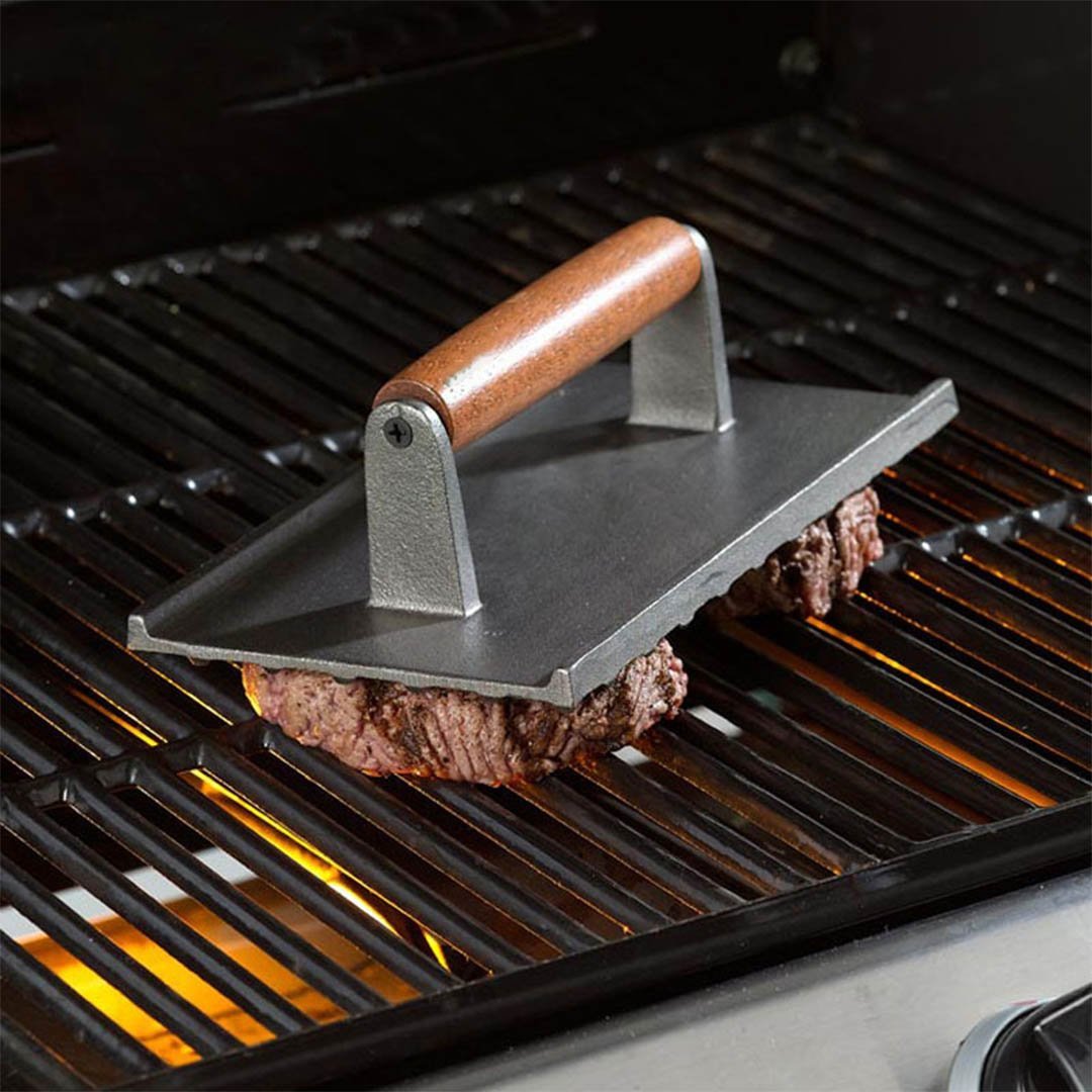 Sandwich Presses & Grills Cast Iron Bacon Meat Steak Press Grill BBQ with Wood Handle Weight Plate