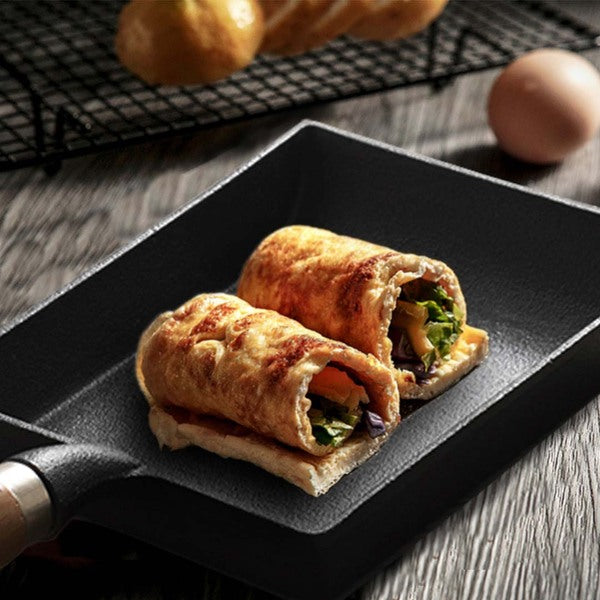 Cast Iron Tamagoyaki Japanese Omelette Egg Frying Skillet Fry Pan Wooden Handle 1pcs/2pcs