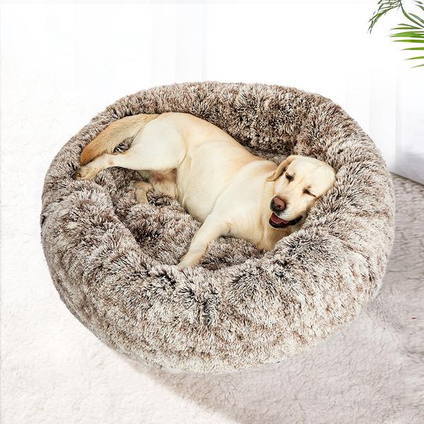 pet products Cat Dog Donut Nest Calming Mat Soft Plush Kennel Coffee XL