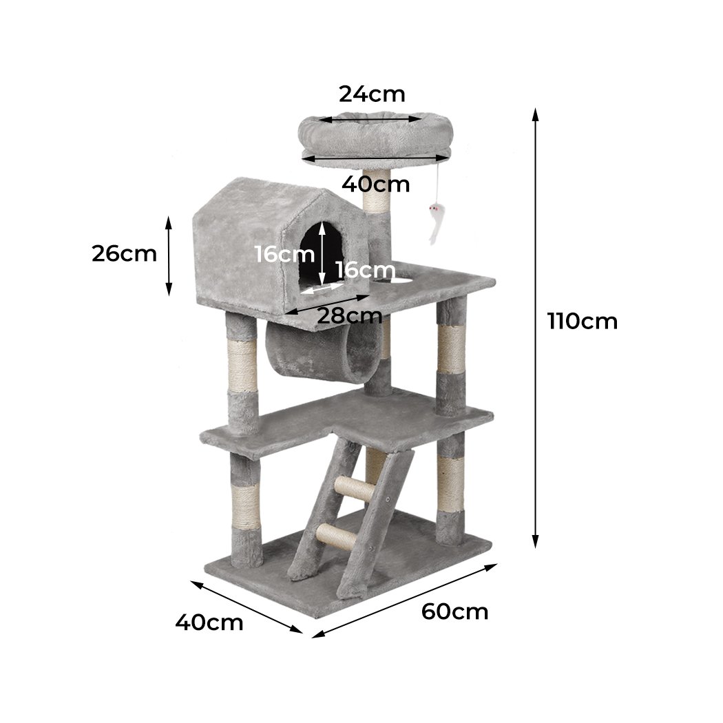 Pet Products Cat Tree Scratching Post Scratcher Tower Condo House Furniture Grey 110cm