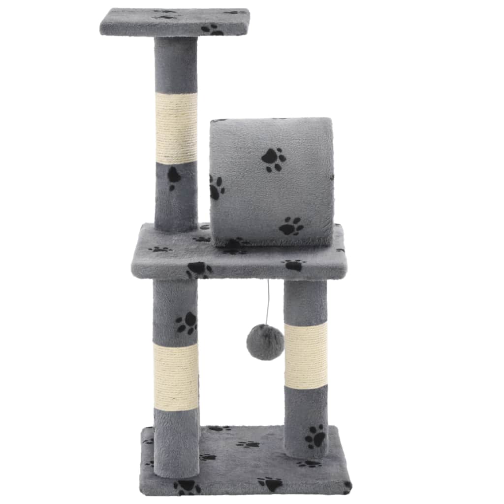vidaxl20- Cat Tree with Sisal Scratching Poasts 65 cm Grey Paw Prints