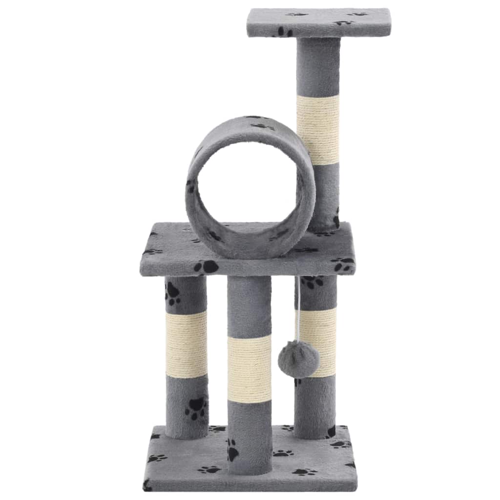 vidaxl20- Cat Tree with Sisal Scratching Poasts 65 cm Grey Paw Prints