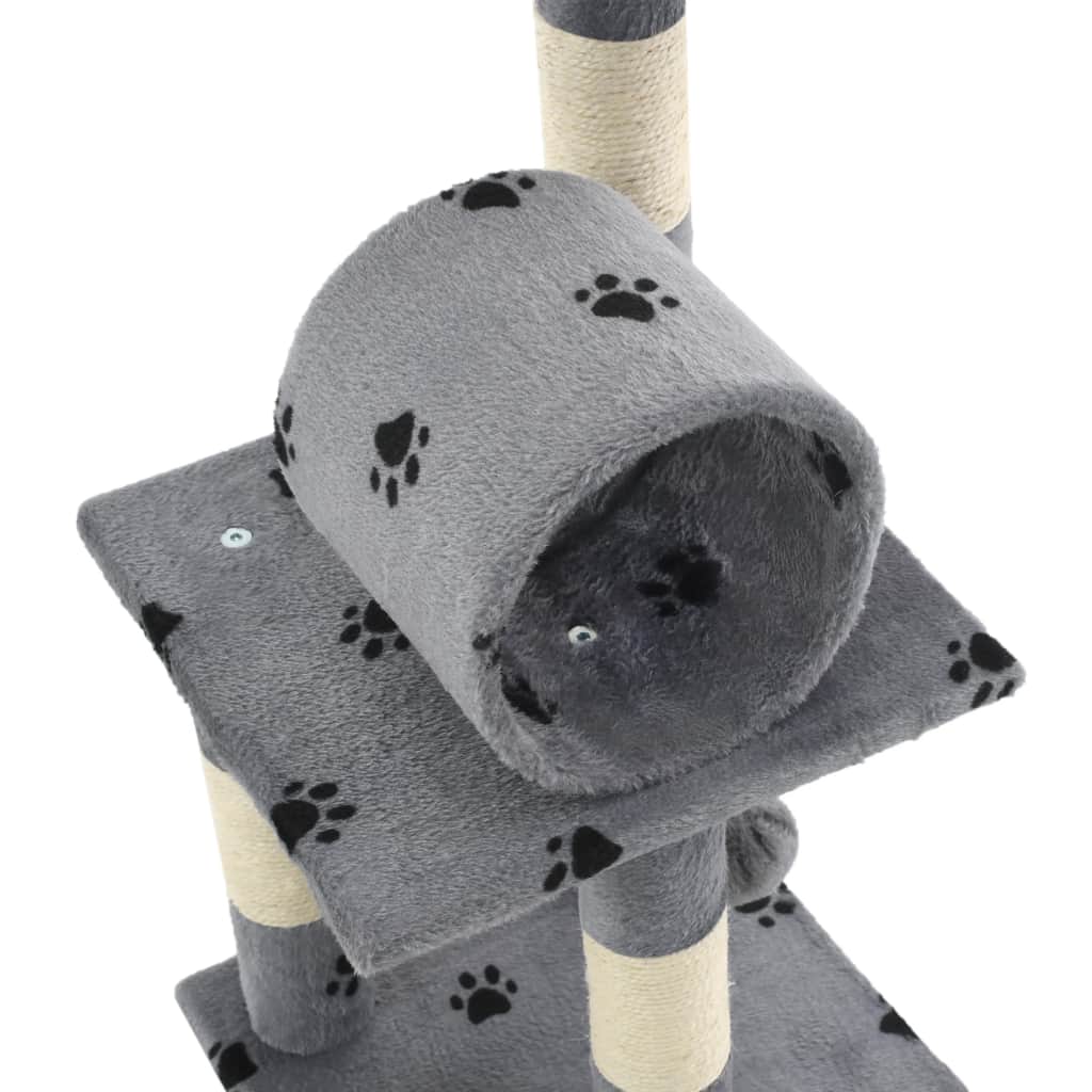 vidaxl20- Cat Tree with Sisal Scratching Poasts 65 cm Grey Paw Prints
