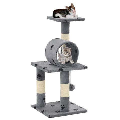 vidaxl20- Cat Tree with Sisal Scratching Poasts 65 cm Grey Paw Prints