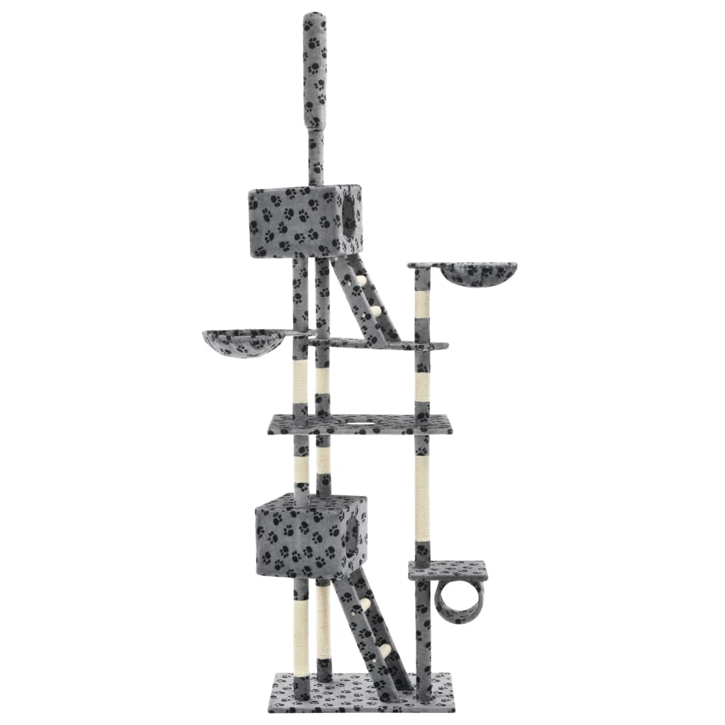 vidaxl30- Cat Tree with Sisal Scratching Posts 230-260 cm Grey Paw Prints