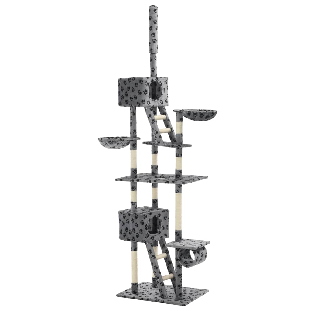 vidaxl30- Cat Tree with Sisal Scratching Posts 230-260 cm Grey Paw Prints